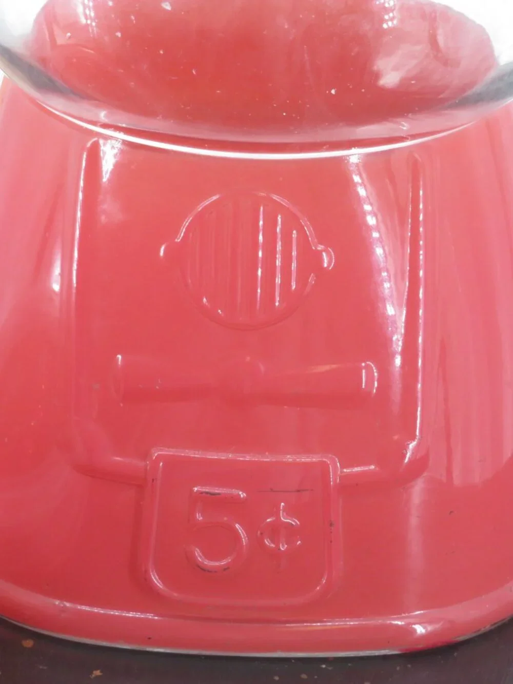 gumball machine candy jar red glass 8 in retro style canister container 5 cent